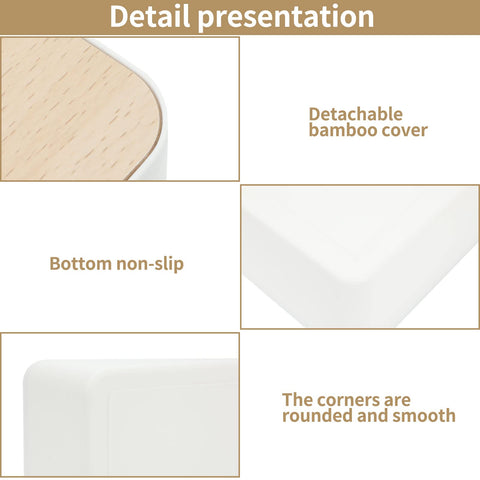 Tissue Box with Bamboo Top, Rectangular, Plastic, Tissue Dispenser Box for Living Room, Office, Car, Bathroom (White)