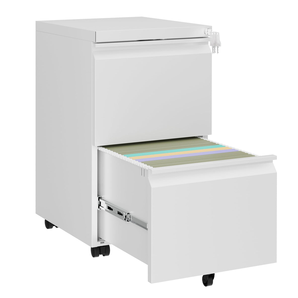 LVSTEEL Mobile Filing Cabinet, Lockable 2 Drawers with Suspension File Hanging Rails, With 4 Keys