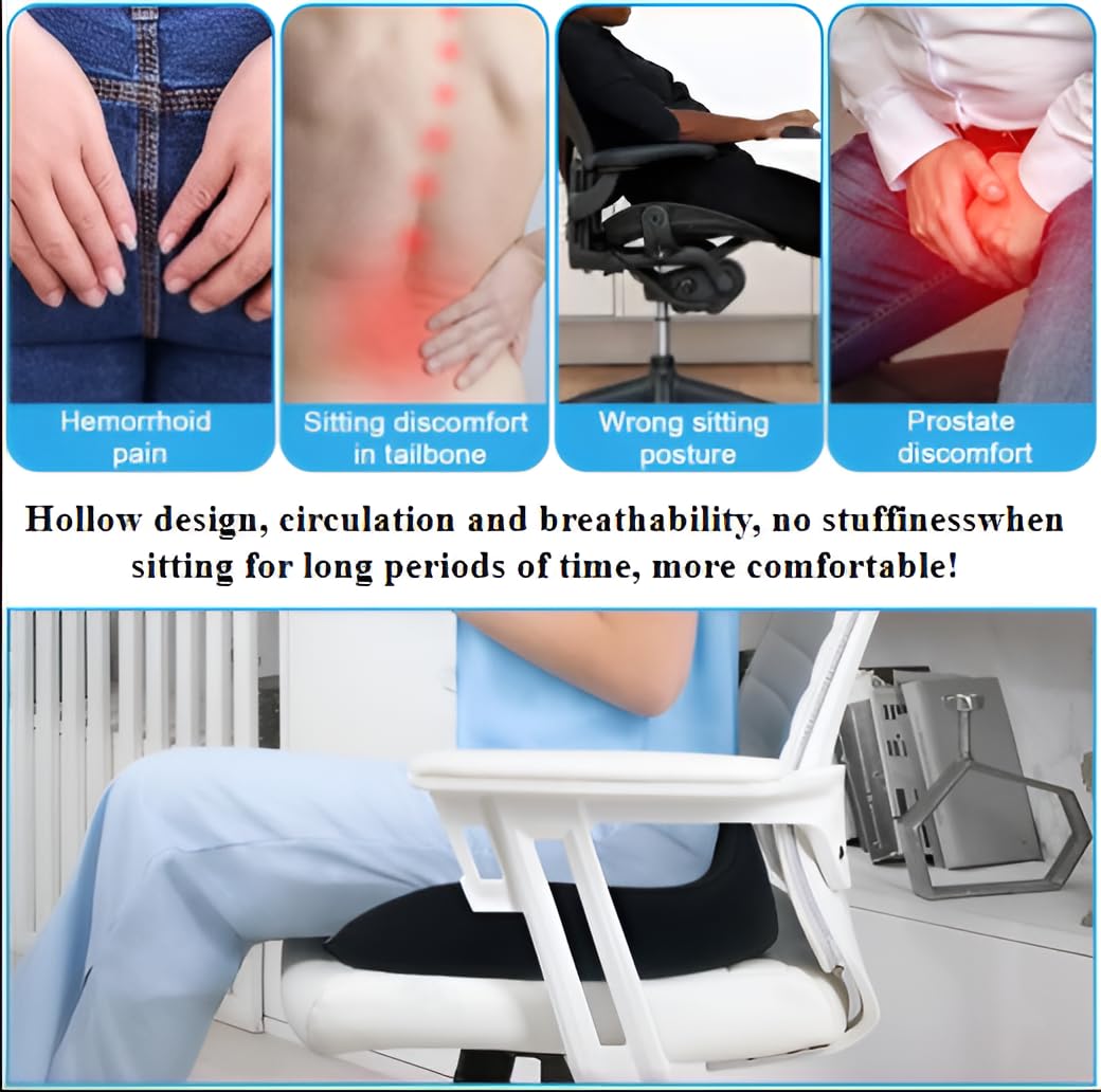 Accmuzzy Donut Cushion Orthopedic Memory Foam, Coccyx Seat Cushion for Tailbone, Sciatica & Hemorrhoid Pain Relief, Pressure Relief Pad for Office