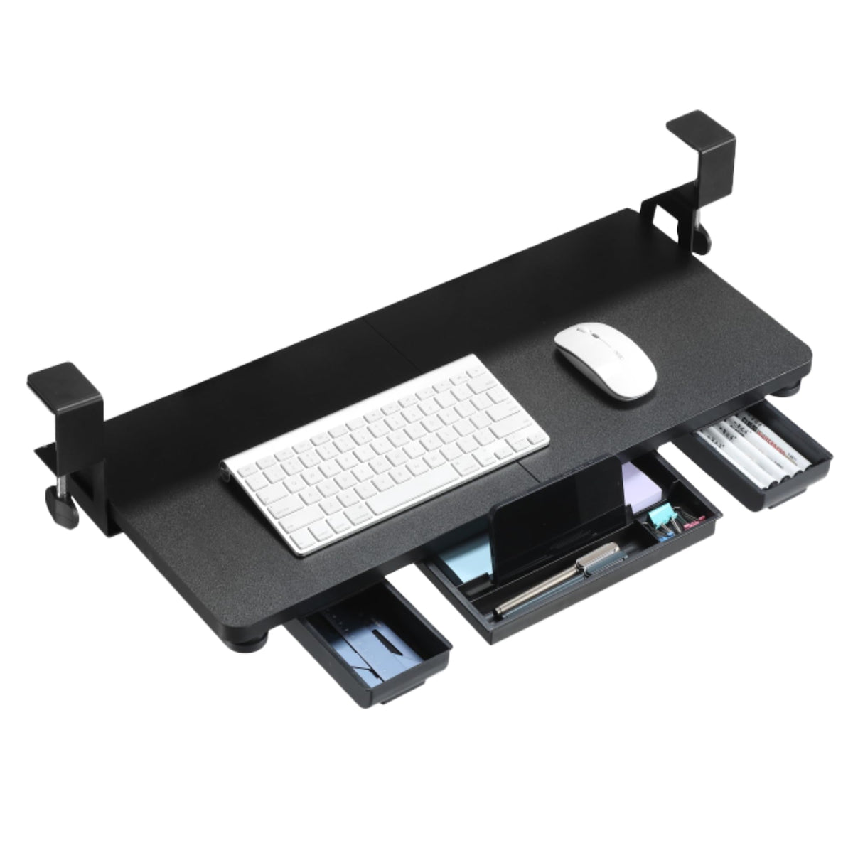 TECLUK Keyboard Tray Under Desk with Drawer,26.77" X 11.81" Keyboard Tray Large Size with C Clamp-on Mount, Easy to Install