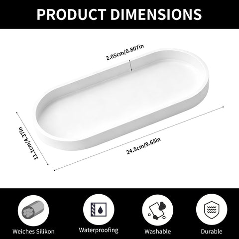 2 Pcs Bathroom Trays, White Bathroom Vanity Tray, Oval Silicone Organizer Trays, Toilet Tank Storage Tray for Jewelry Rings Dresser Kitchen Sink
