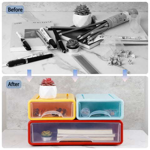 3Pcs Desk Organizer Drawers, Stackable Desktop Storage Box with 3 Drawers, Office Drawer Organizer Containers, Desk Organization Accessories for Home