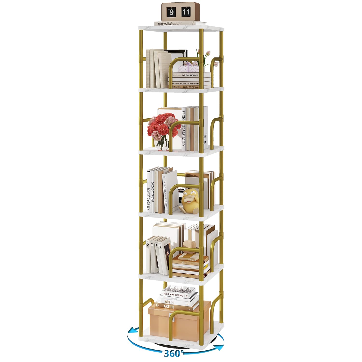 IBUYKE 6 Tier Rotating Bookshelf,Square Bookcases,White TBC005GW