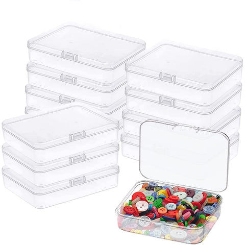 Goiio 12 Pcs Mini Plastic Storage Containers Box with Lid, 5x4x1.3 Inches Clear Rectangle Box for Collecting Small Items, Beads, Game Pieces