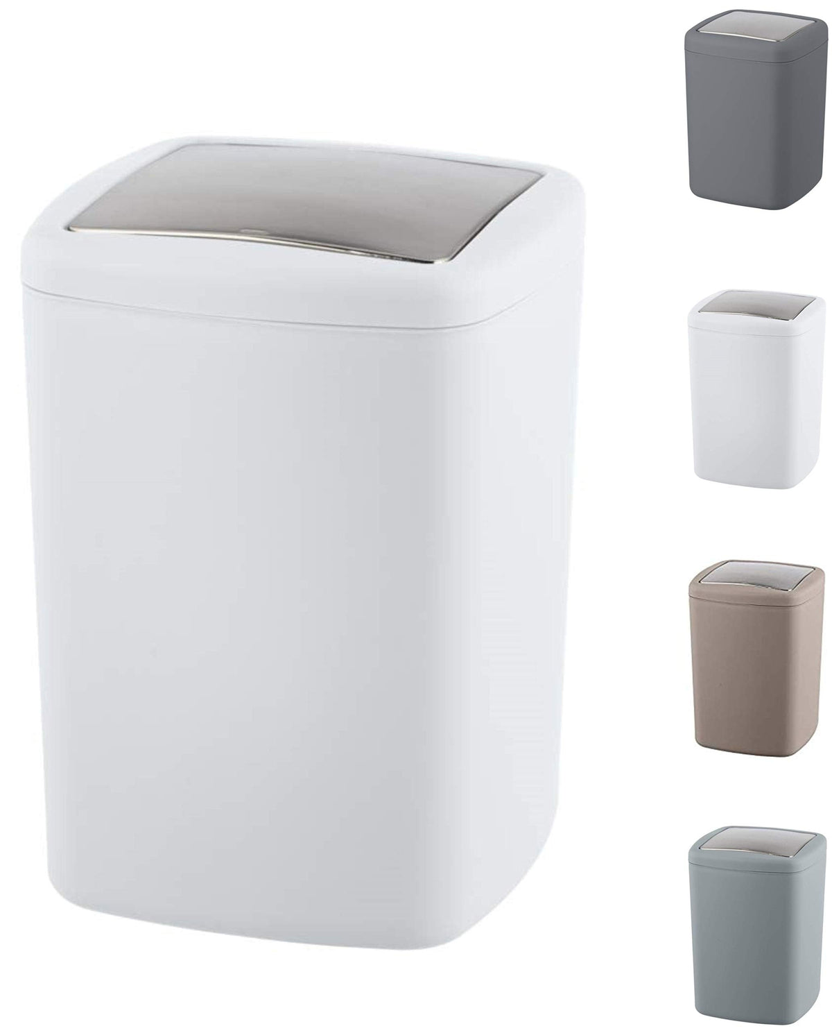 WK Barcelona Square Small Swing Waste/Bathroom/Cosmetics/Table Top Bin (White, 8.5LTR)