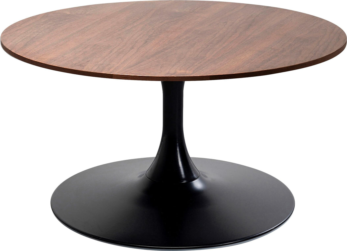Kare Design Coffee Table Schickeria Walnut, Brown, Black, Wooden Look, Steel Base, Diameter 80cm, Modern, Round Sofa Side Table