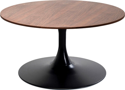 Kare Design Coffee Table Schickeria Walnut, Brown, Black, Wooden Look, Steel Base, Diameter 80cm, Modern, Round Sofa Side Table