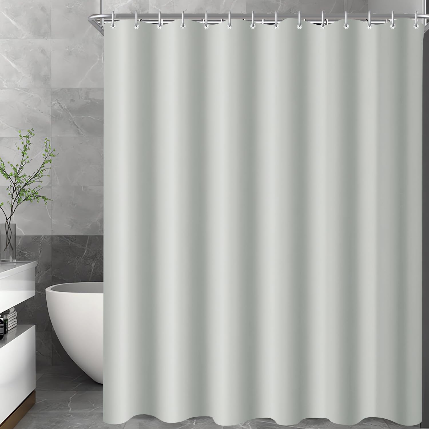 Lerores Shower Curtain, 200 x 220 cm, Grey, Weighted Hem, Anti-Mould Textile, Water-Repellent, Washable Polyester Fabric Bath Curtains for Bathroom