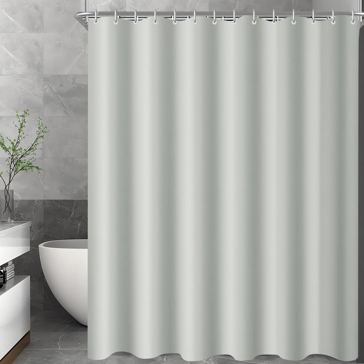 Lerores Shower Curtain, 200 x 220 cm, Grey, Weighted Hem, Anti-Mould Textile, Water-Repellent, Washable Polyester Fabric Bath Curtains for Bathroom