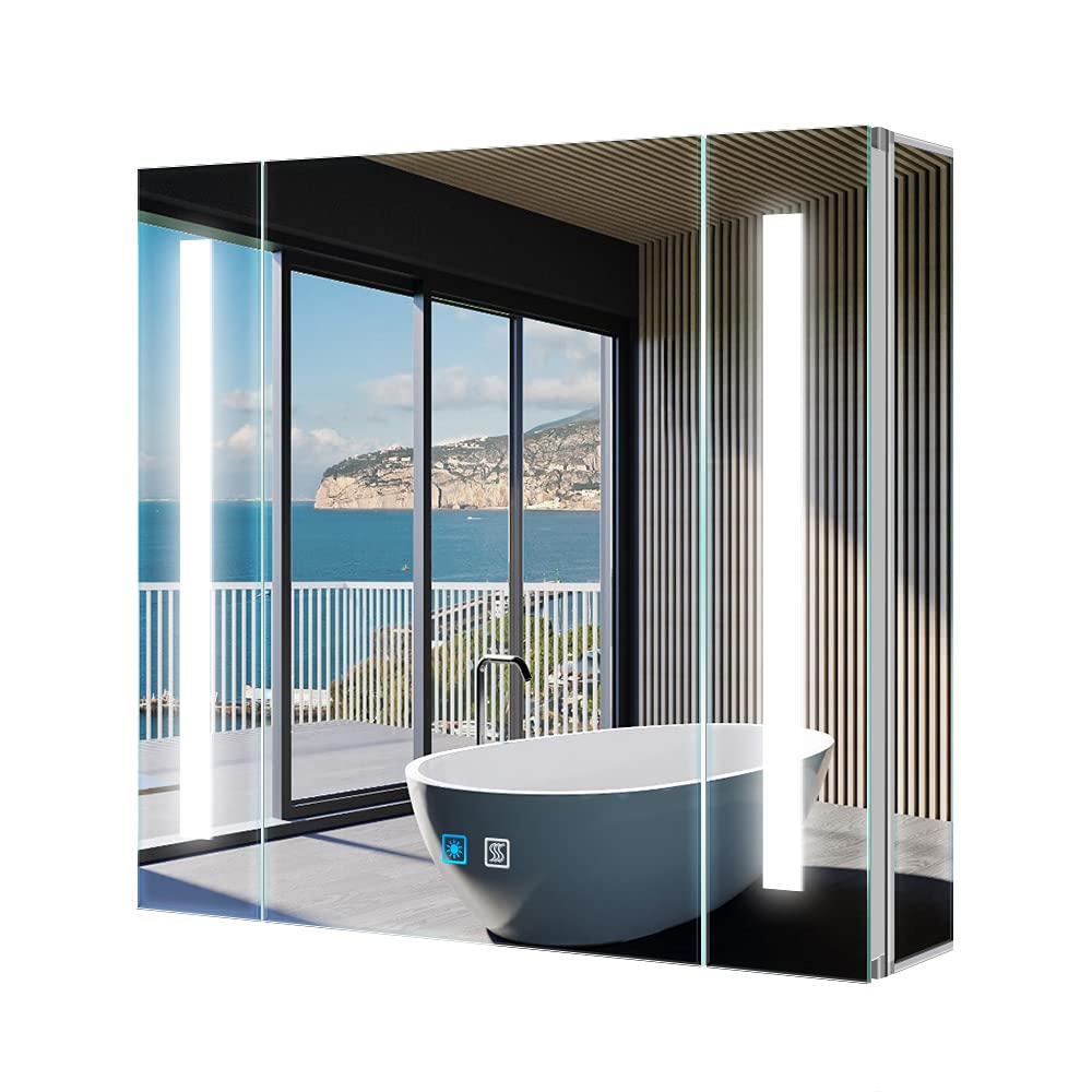 Tokvon® Alameda LED Bathroom Mirror Cabinet with Lights, USB Ports, Anti-Fog, Shaver Socket, Colour Changing & Touch Sensor, Dimmable LED