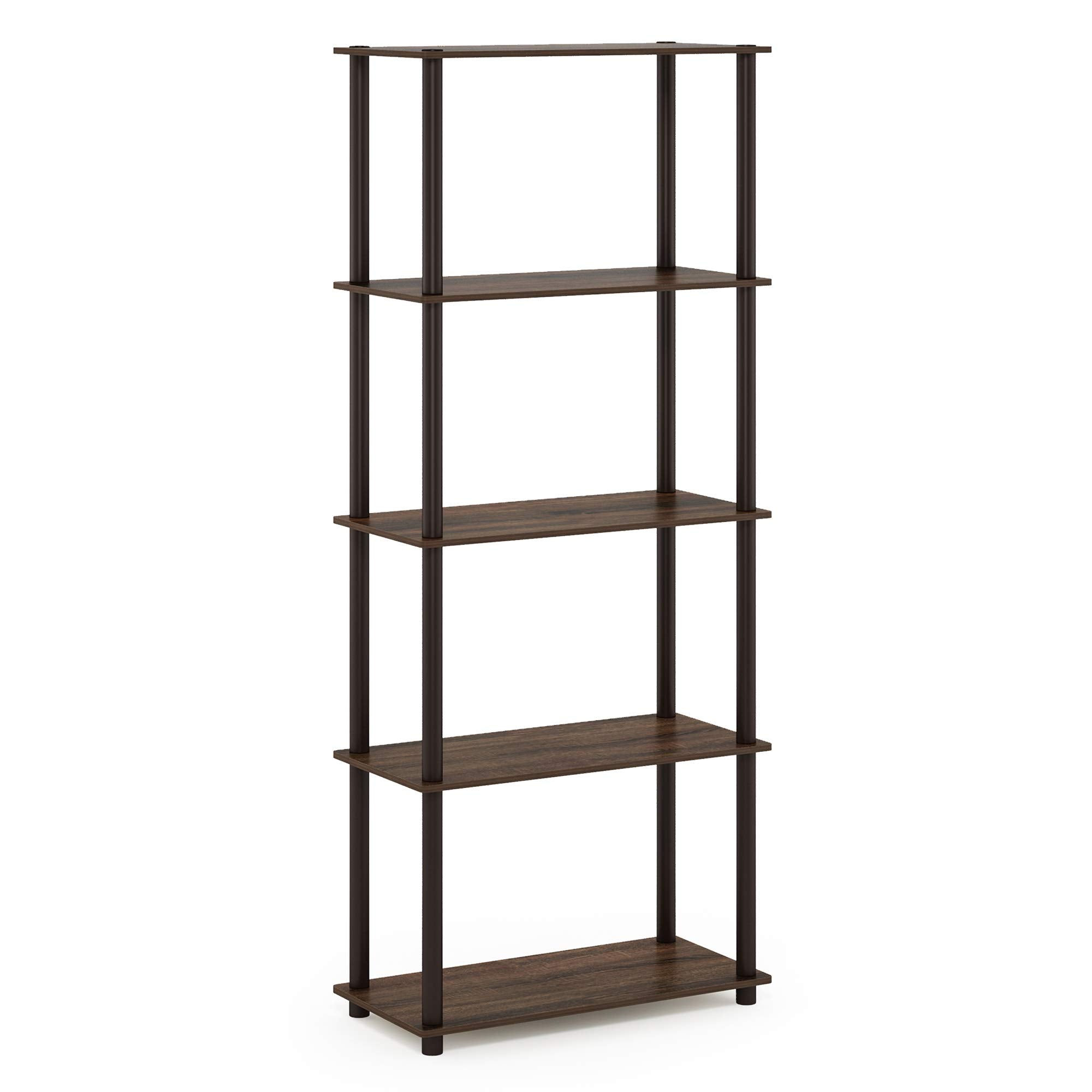 Furinno TURN-N-TUBE Toolless Assembly 5-Tier Storage Shelves, Black Book Shelf, Open Storage Bookshelf, for Organization and Storage, Living Room
