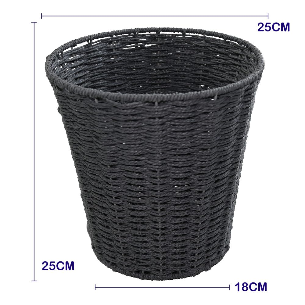 Armo® Round Rattan Effect Woven Waste Paper Bin Basket For Office, Bedroom, Home, Work Rubbish Bin Storage Baskets (Grey)