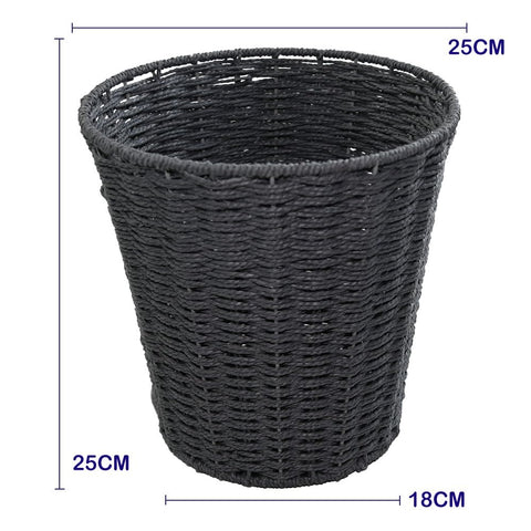 Armo® Round Rattan Effect Woven Waste Paper Bin Basket For Office, Bedroom, Home, Work Rubbish Bin Storage Baskets (Grey)