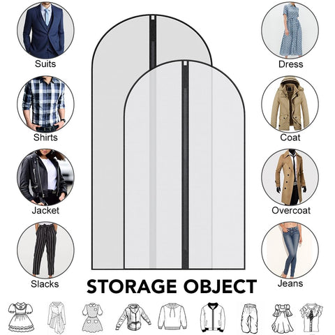 Garment Bags,6PCS Dustproof Garment Covers PEVA Translucent Clothes Covers with Zip Moth Proof Suit Protector Bags Waterproof Dress Covers for Shirts