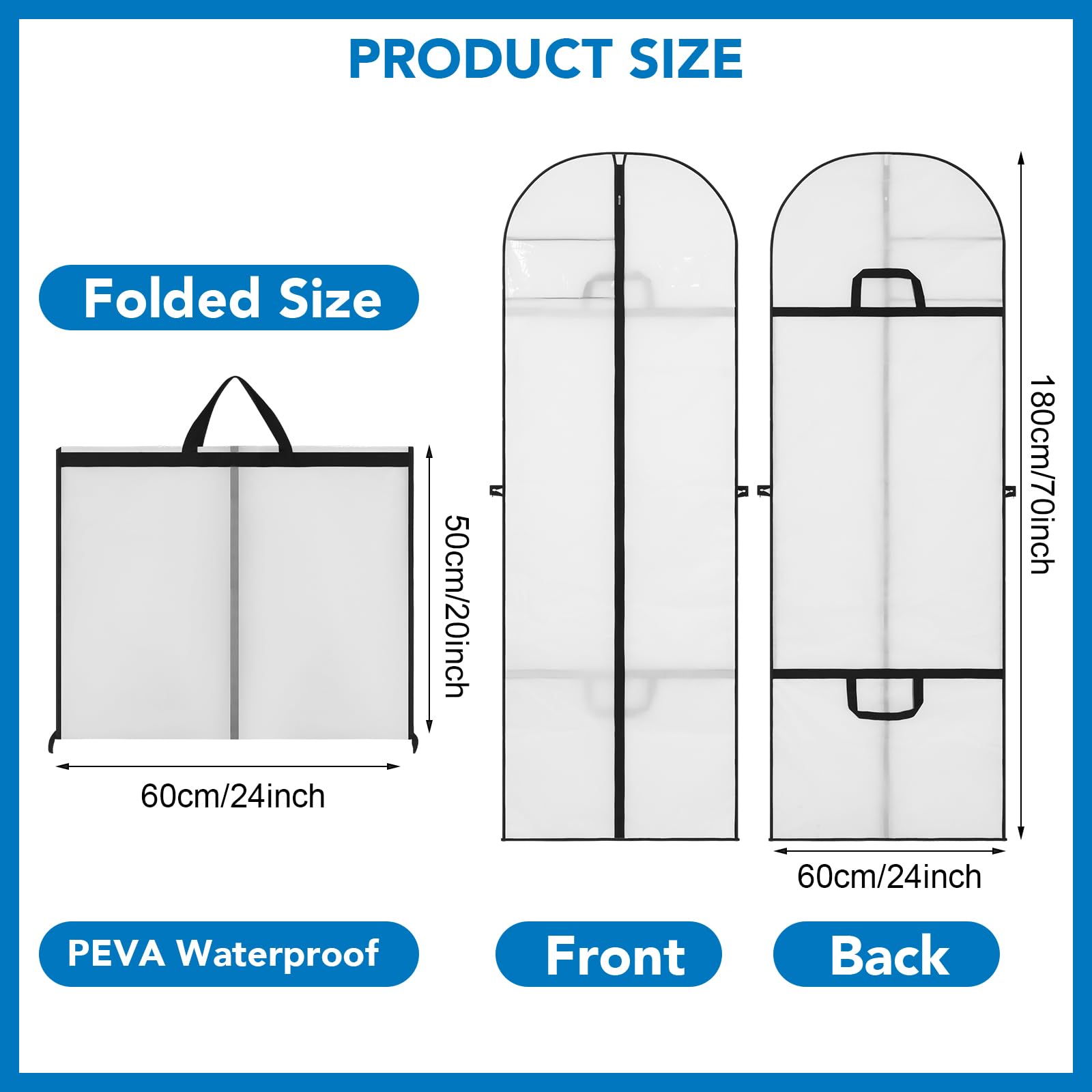Dntorx 2PCS Long Dress Bags Covers PEVA Wedding Dress Bags 71in, White