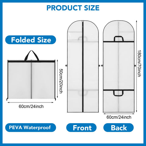 Dntorx 2PCS Long Dress Bags Covers PEVA Wedding Dress Bags 71in, White