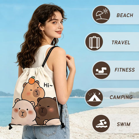 Capybara Microfiber Beach Towel Sand Free Absorbent Extra Large Travel Towels for Adults Kids Microfibre Towels for Adults with Drawstring Bag 2in1