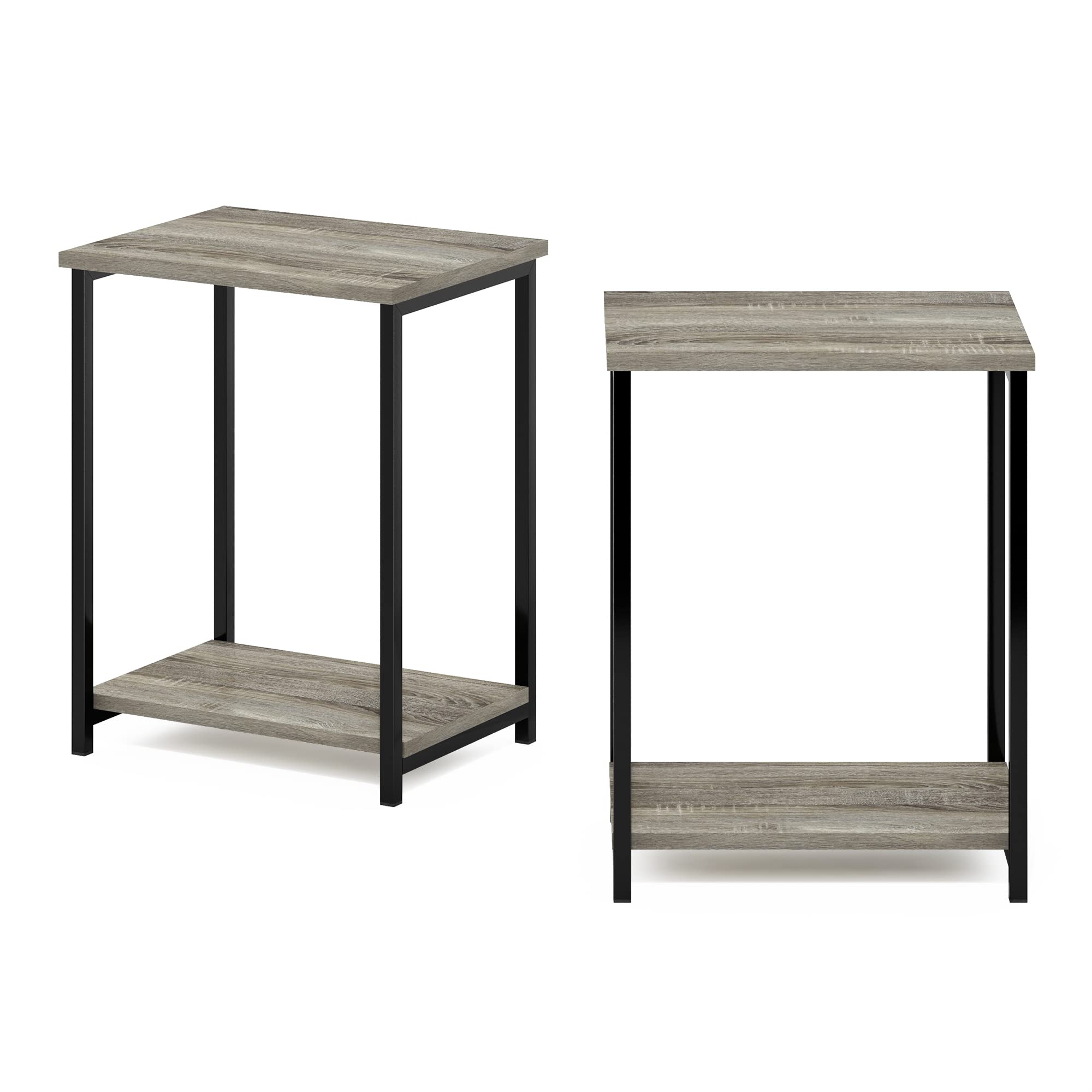 Furinno SIMPLISTIC Side Table Set of 2, 2-Tier Metal Frame End Table with Open Shelf, Night Stand, Bedside Table, for Living Room, Bedroom, French Oak
