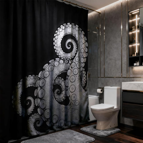 TNKBREEZE Octopus Tentacle Shower Curtain for Bath Black White Animal Waterproof Shower Curtain Set with 12 Hooks Durable Bathroom Curtains for