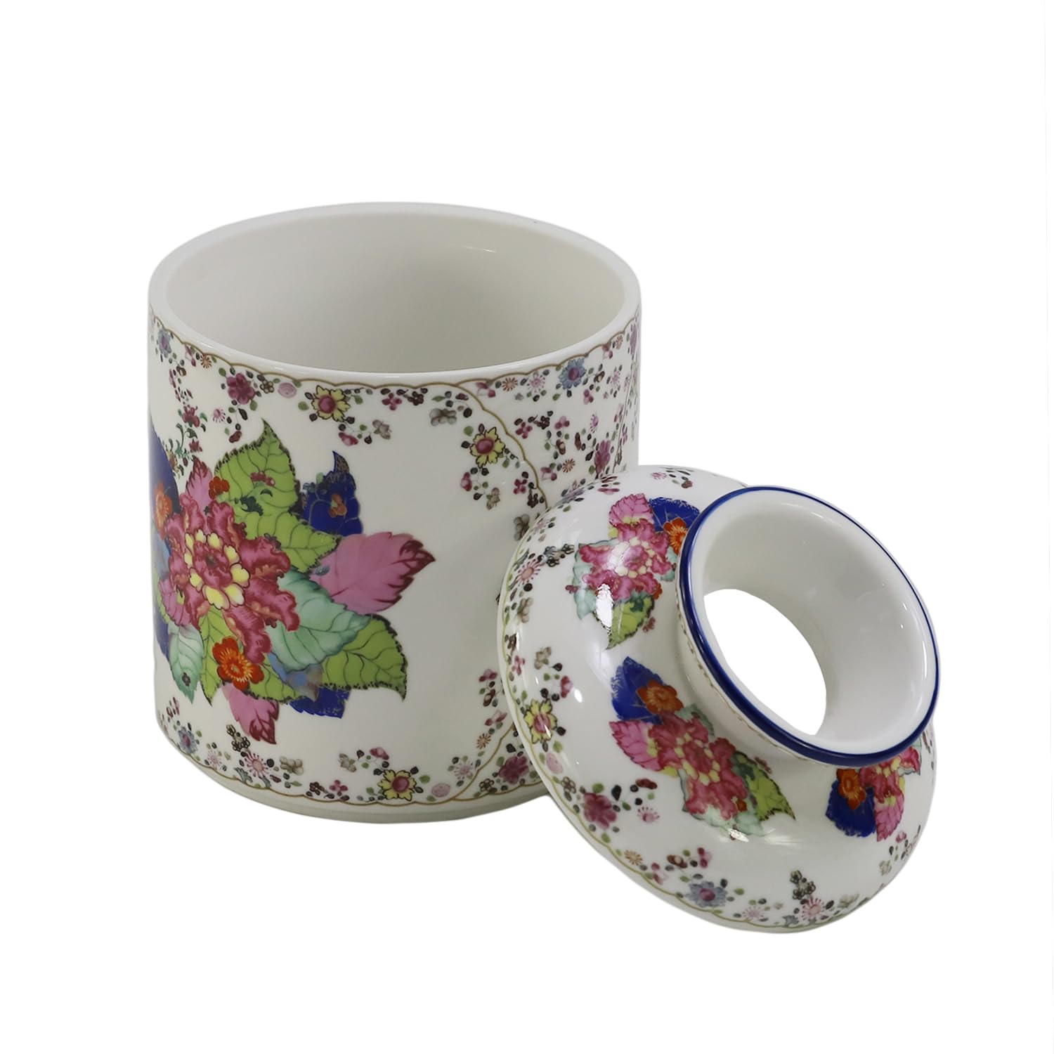 SYNWISH Tobacco Leaf Pattern Floral Round Porcelain Tissue Box Cover 6.7", Facial Tissue Holder Storage for Bathroom Vanity, Countertops, Dressers