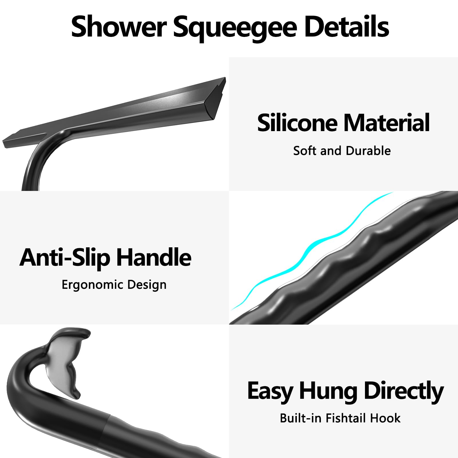 Shower Squeegee,All-One-Soft-Touch Silicone Squeegee with Built-in Hook