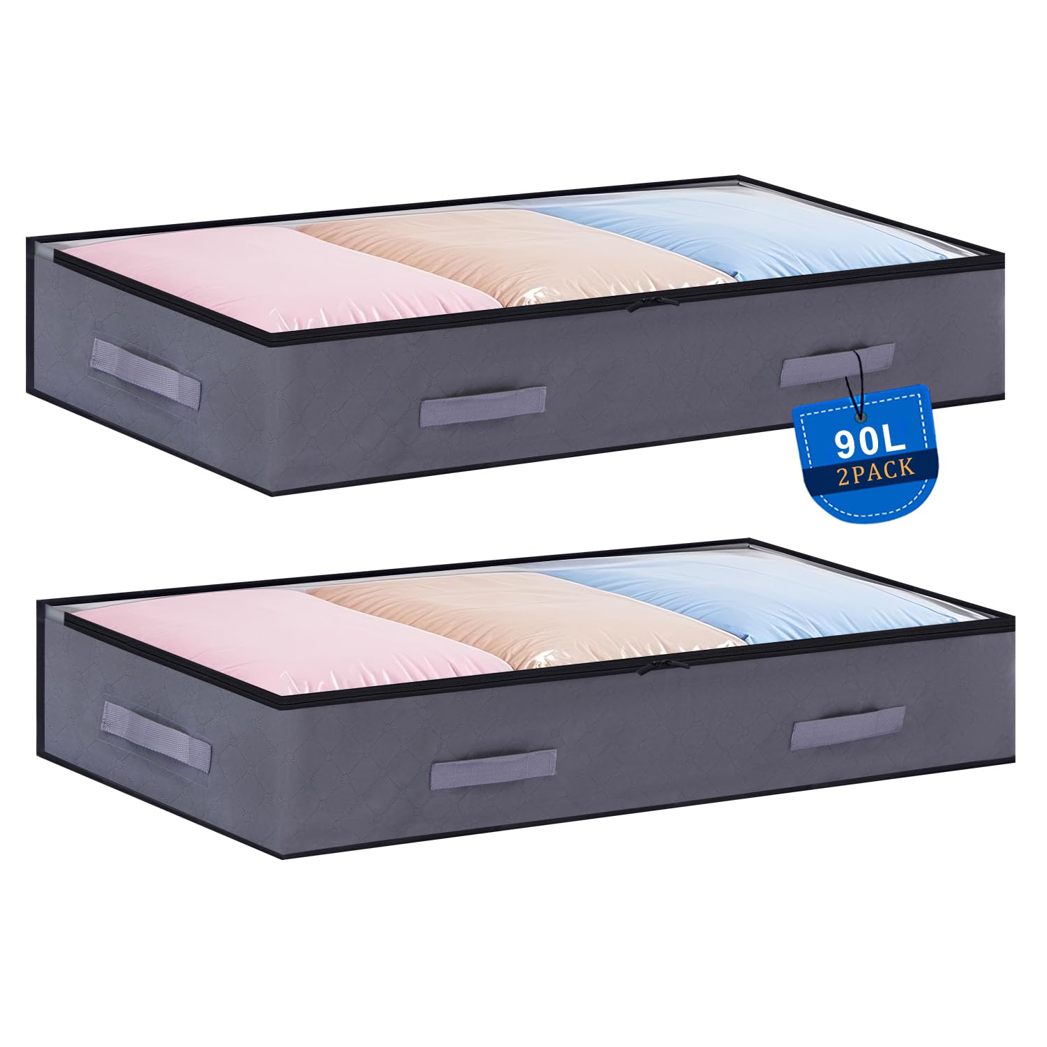 JAECU 2pcs 90L Under Bed Storage Bags Foldable Clothing Storage Containers