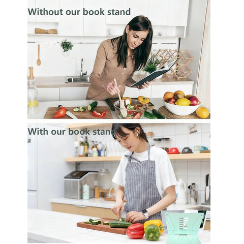 Garegce Book Stand Folding with Page Paper Clips, Cute Animal Panda Book Holder, Cookbook Stands 6-Position Adjustable Height for Reading