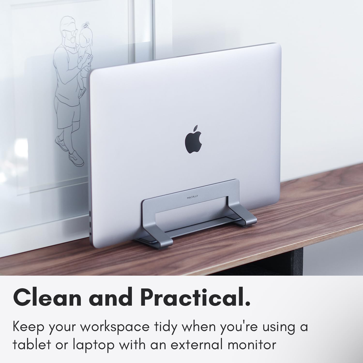 Macally Vertical Laptop Stand for Desk - Adjustable Desk Laptop Holder for Universal Compatibility - Saves Space & Improves Airflow