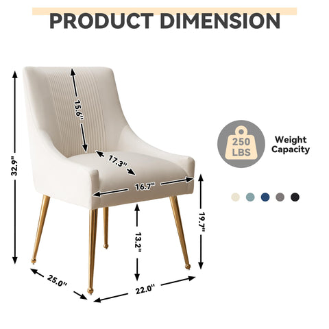 SEYNAR Modern Dining Chairs, Velvet Upholstered Dining Room Chairs with Gold Legs,Tufted Accent Chair Set of 2 for Reception Room Living Room Study
