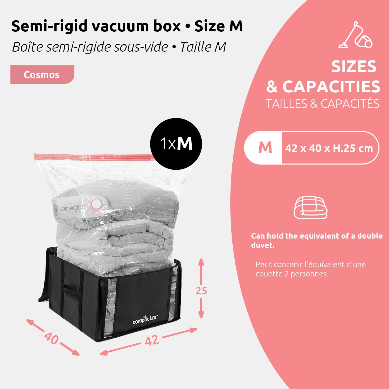 Compactor Cosmos 3D Semi-Rigid Vacuum Storage Box, M Size, Black, RAN8945