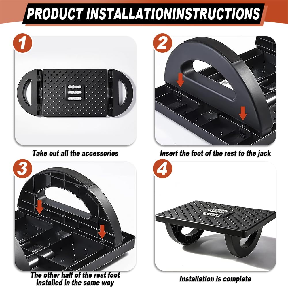 Lighterday Ergonomic Foot Stool - Adjustable Under Desk Foot Rest with Roller Massage (Black)