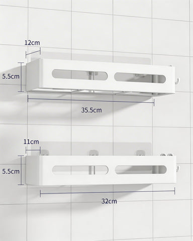 Kitsure Shower Storage - 2-Pack, No Drilling Shower Shelf with Large Capacity, Self-Adhesive Shower Caddy with 4 Removable Hooks, White