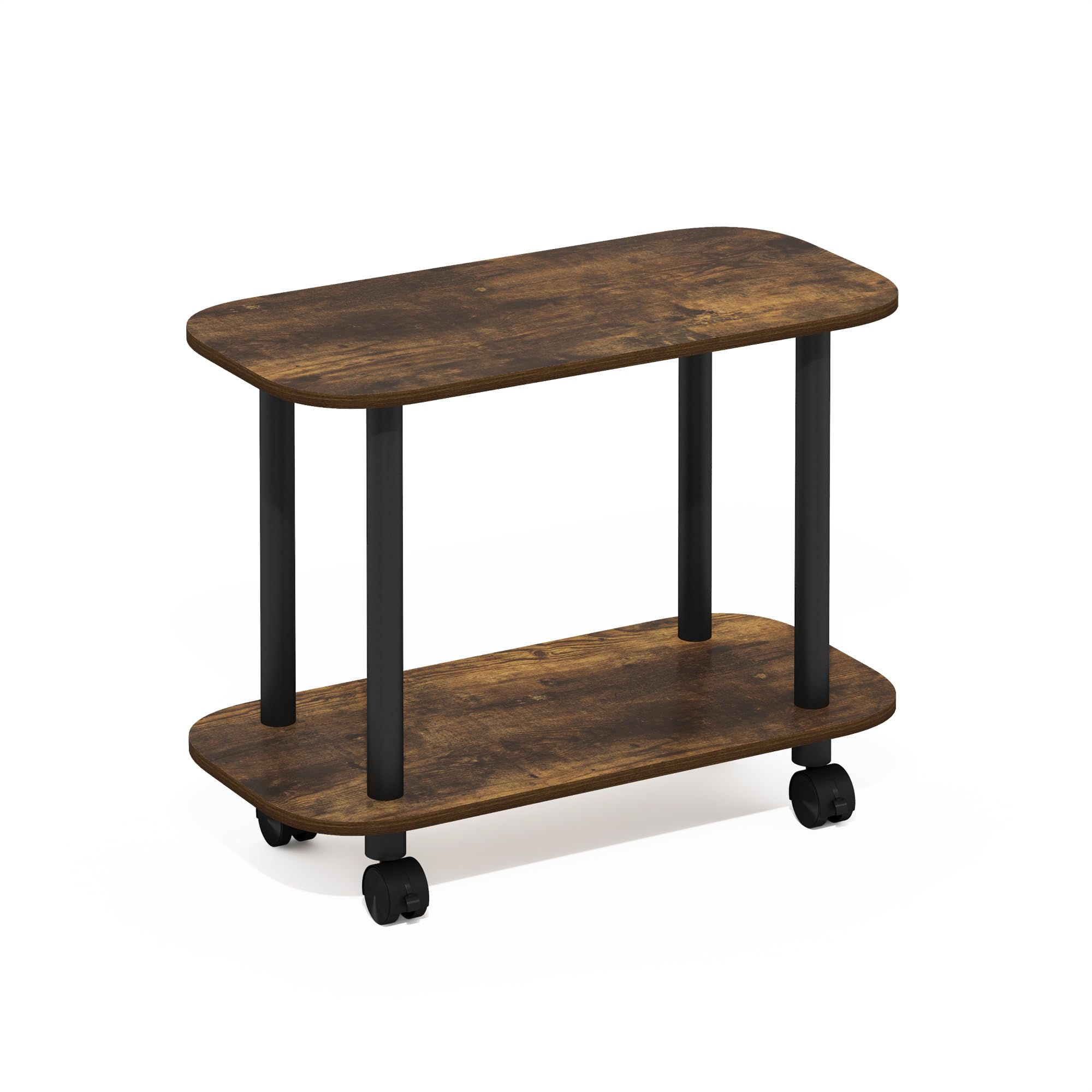 Furinno TURN-N-TUBE Side Table, 2-Tier Oval Sofa End Table with Wheels, Round Corner Night Stand, Bedside Table with Open Shelf, Toolless Assembly