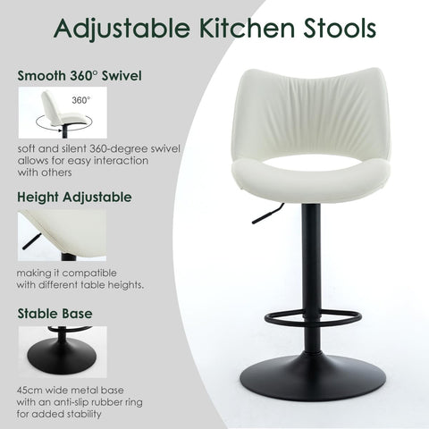 YOUNUOKE Bar Stools Set of 2, Adjustable Breakfast Bar Stools, White