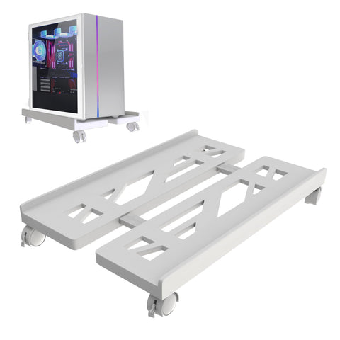 Qcdou Adjustable Mobile CPU Stand - Ventilated Tower Stand with 4 Caster Wheels, Fits Most PC, for Floor Carpet Gaming Case (White)