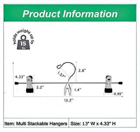 Amber Home 12 Pack Heavy Duty Add on Metal Pants Skirt Hangers, Stackable Add-on Metal Clothes Hangers with 2-Adjustable Clips