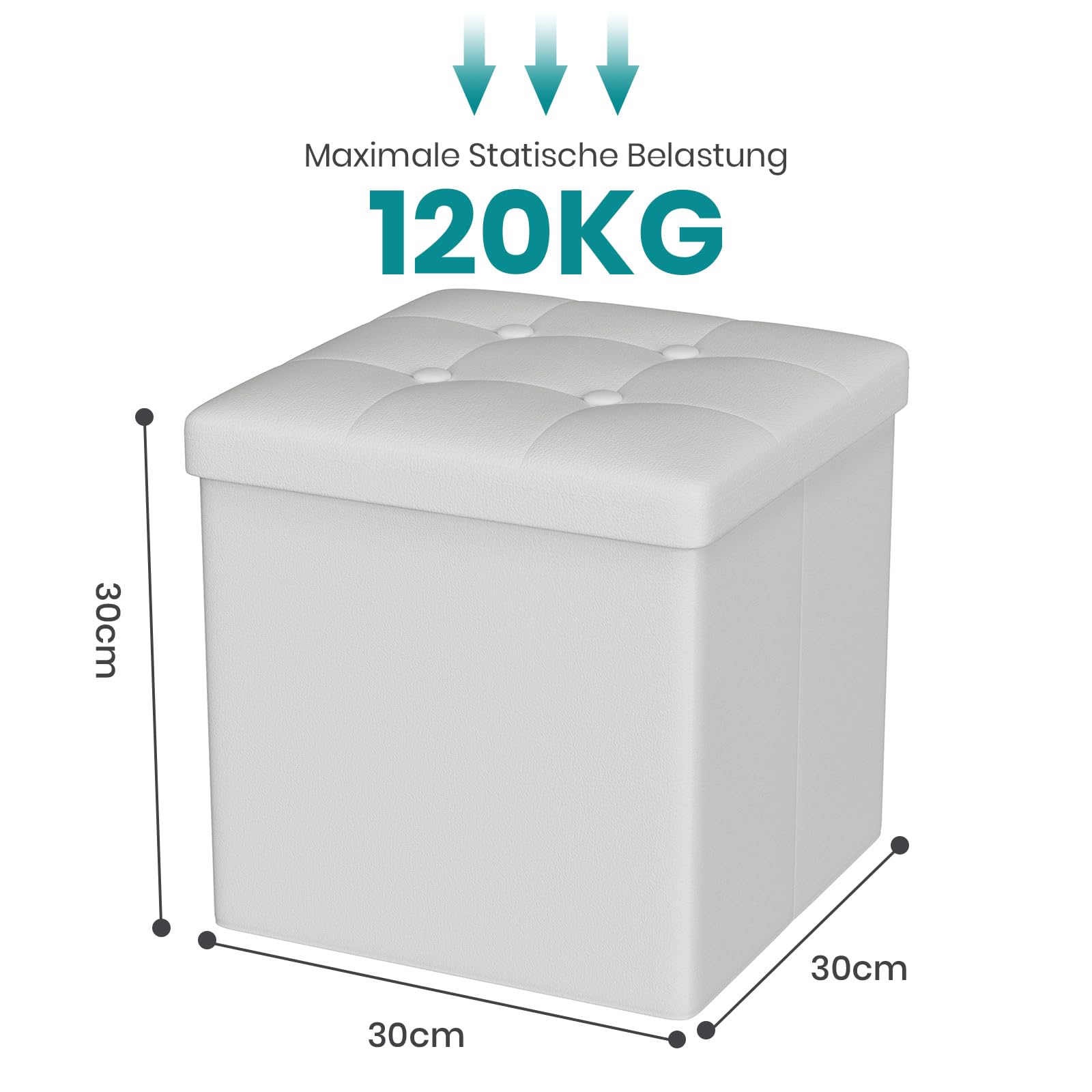 Oak & Tea Storage Ottoman With Legs, Linen Footstool, Dark Grey