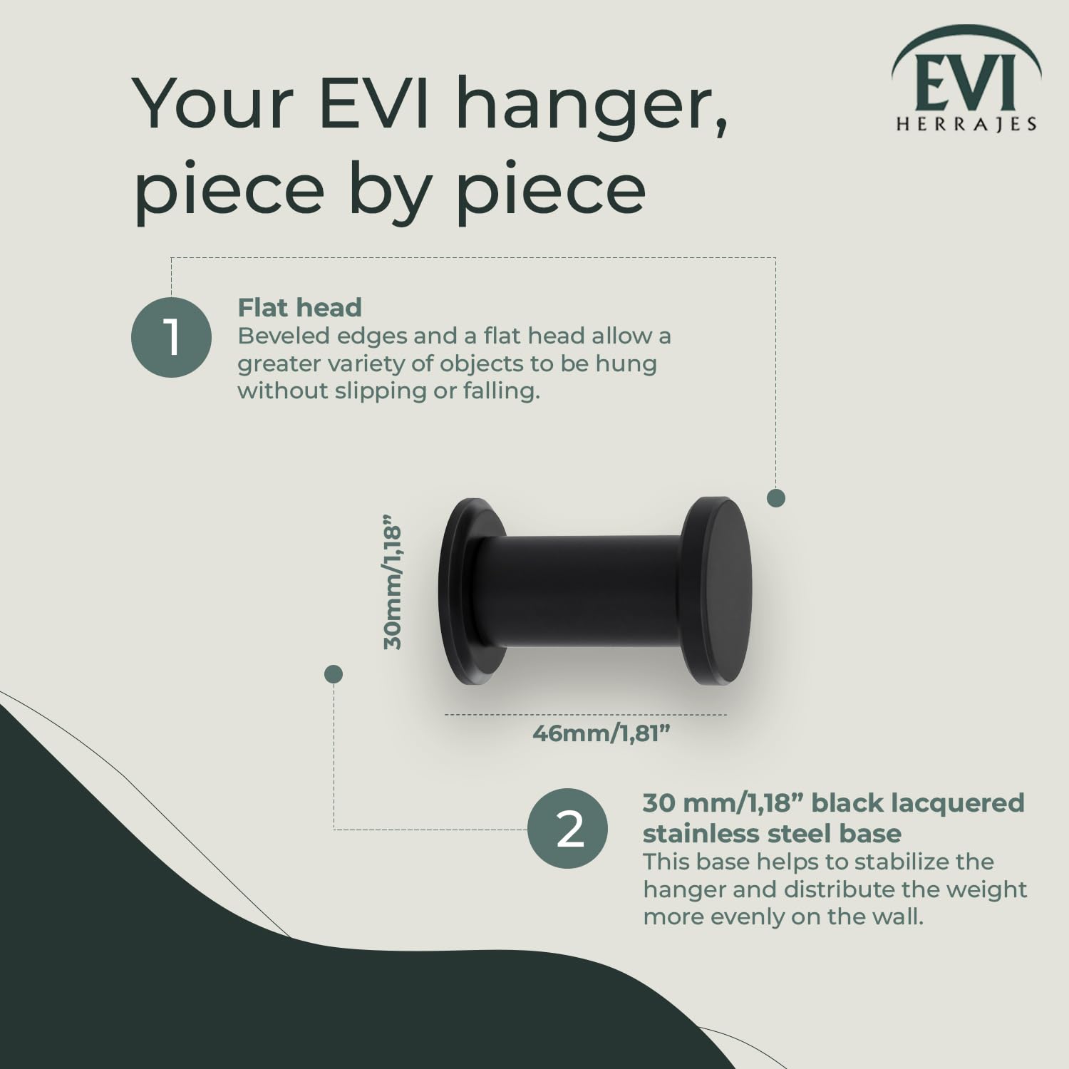 EVI Herrajes Bathroom Hanger | Stainless Steel Wall Hanger | Black Lacquered | for Hanging Clothes, Coats or Towels| Towel Rack with Invisible Screw