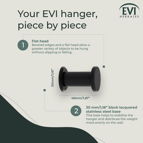 EVI Herrajes Bathroom Hanger | Stainless Steel Wall Hanger | Black Lacquered | for Hanging Clothes, Coats or Towels| Towel Rack with Invisible Screw