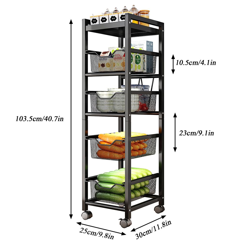 NUODWELL Kitchen Storage Trolley Cart, Rotating Storage Rack Cart