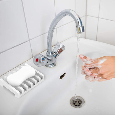 Topsky 2 Pack Silicone Soap Dish with Self-emptying Drainage White