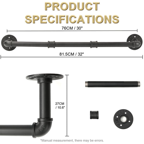 Industrial Pipe Clothing Rack, Wall Ceiling Mounted Clothes Garment Rack 29.1'', Black Iron Pipe Clothes Hanging Bar