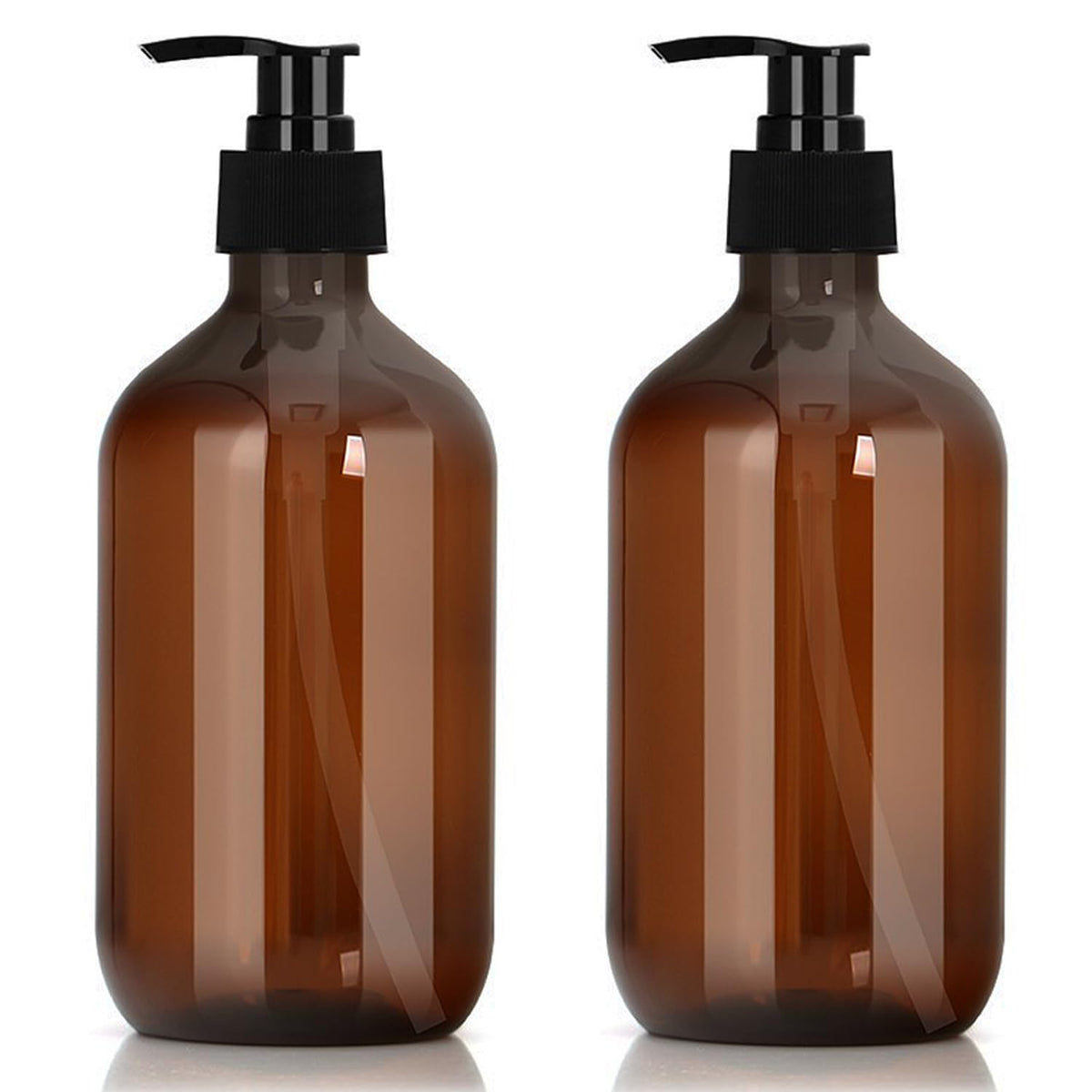 2 Packs Plastic Pump Bottle Dispenser 500ml(17oz), Refillable Soap Dispensers for Bathroom, Kitchen, Amber Shampoo Dispenser Shower Gel Dispenser