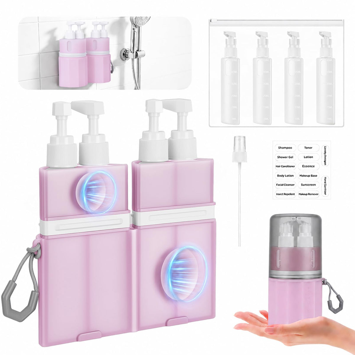 Yotako 4 in 1 Travel Dispenser with Suction Cup, TSA Leak Proof Silicone