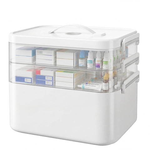 Kryndle Medicine Storage Box, 3 Layer Medicine Box with Compartments