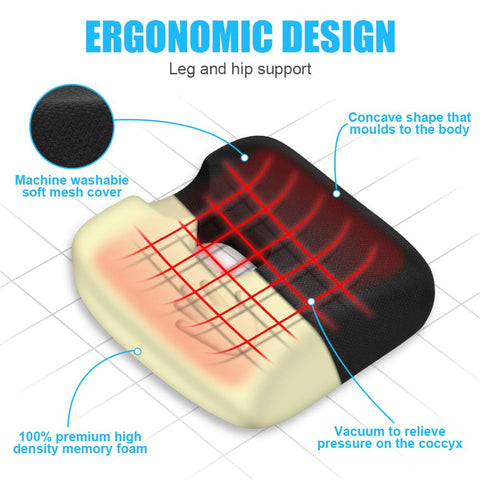 Ainiv Memory Foam Seat Cushion, Non-Slip Coccyx Cushion for Car Seat with Scientific Center Hole & U-Shaped Cutout, for Car Seat