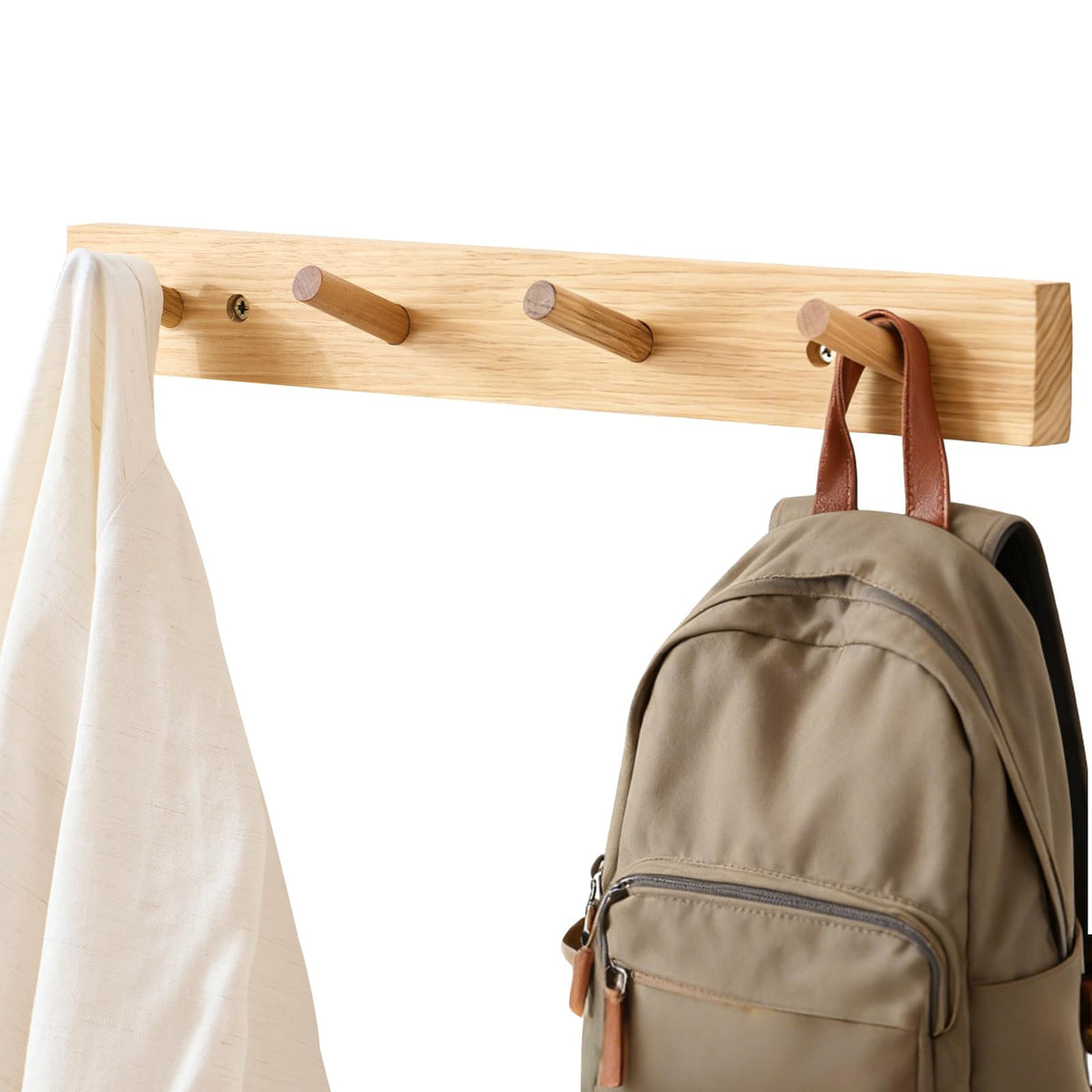 Wooden Coat Rack Wall Mounted, 40cm Hickory Wood Floating Jackets Hooks