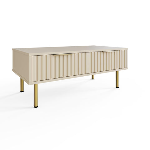 GFW Nervata Coffee Table with 2 Drawers, Oak Effect Living Room Table with Gold Accents & Wood Grain Finish