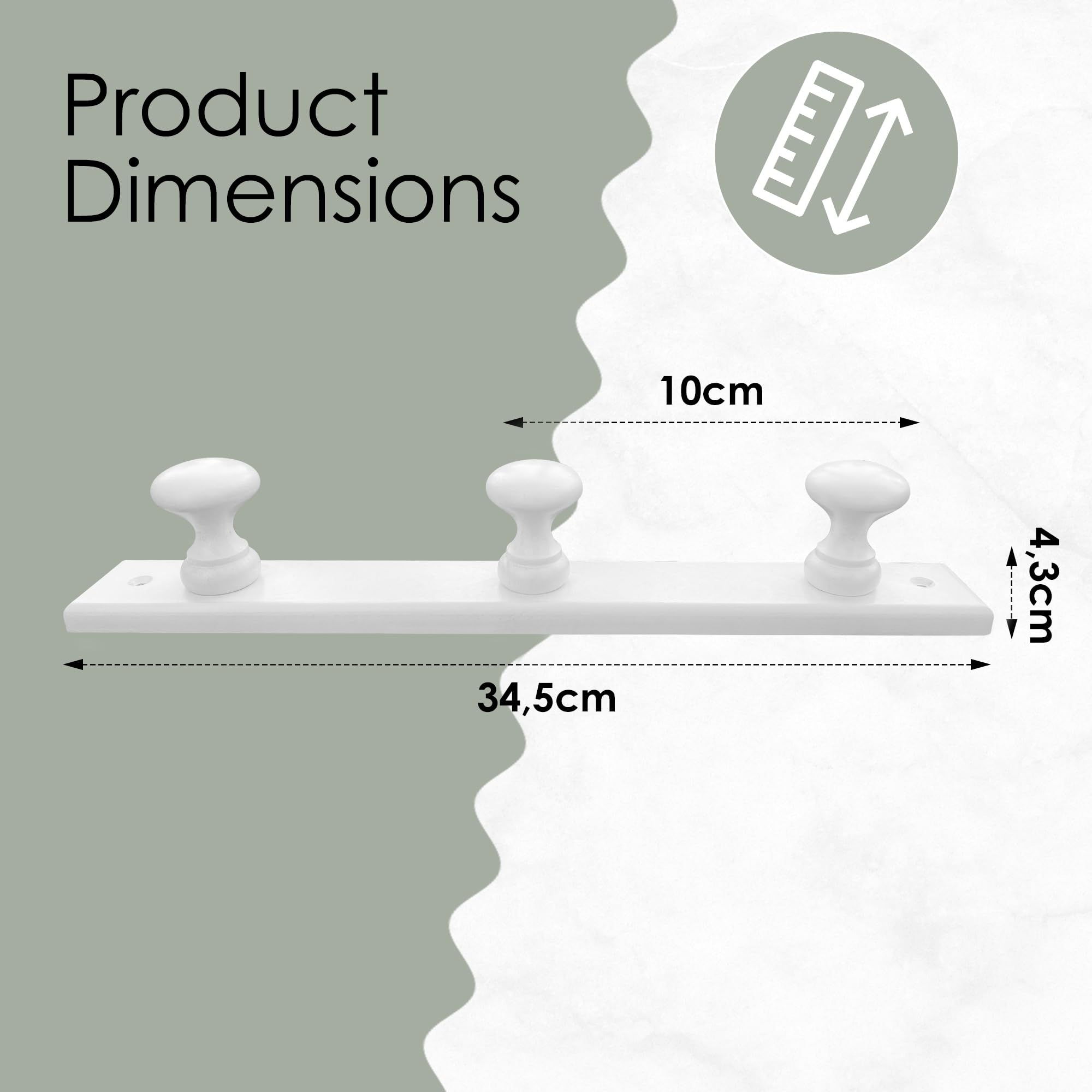 Kukicu White Wall Coat Rack – Wooden Wall Hanger 3 Hooks – Nordic Design Wall Hanger for Entryway, Bedroom, Living Room, Children's (White)