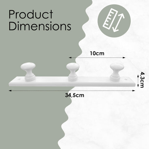 Kukicu White Wall Coat Rack – Wooden Wall Hanger 3 Hooks – Nordic Design Wall Hanger for Entryway, Bedroom, Living Room, Children's (White)